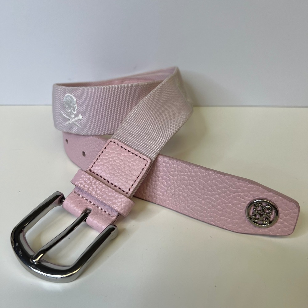 G/FORE Mens Pink Skull & Ts Pebble Leather Webbing Golf Belt 38 Inch JB54